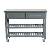 HomCom Country Style Kitchen Island - Rustic Rolling Storage Cart on Wheels With Stainless Steel Top