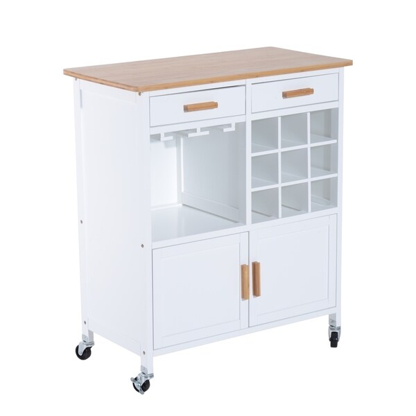 Shop 35" Rolling Kitchen Trolley Serving Cart with Wine Rack
