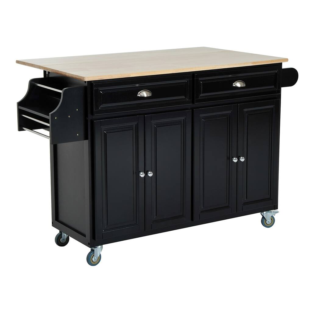 HomCom Kitchen Island - Modern Rolling Storage Cart on Wheels With Wood Top (Black)