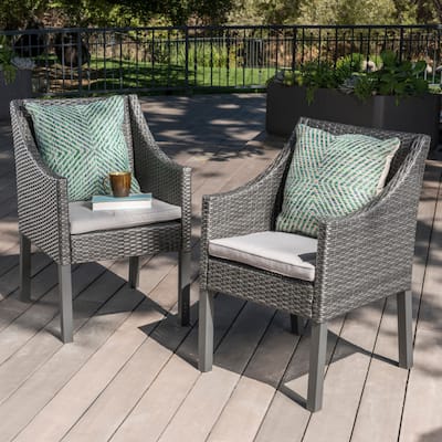 Antibes Outdoor Wicker Dining Chairs with Cushions by Christopher Knight Home - N/A