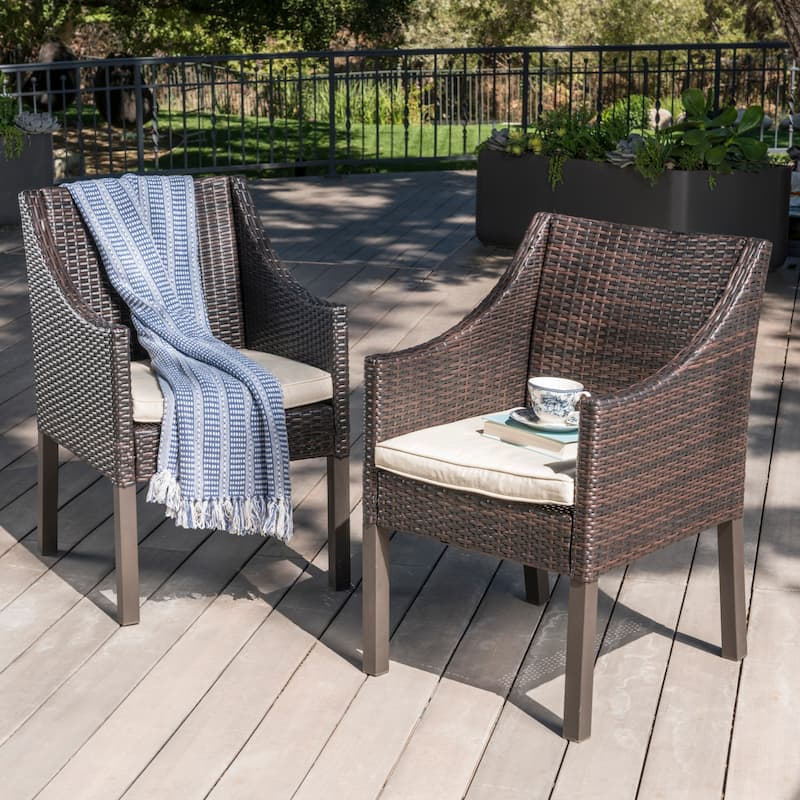 Antibes Outdoor Wicker Dining Chairs with Cushions by Christopher Knight Home - N/A