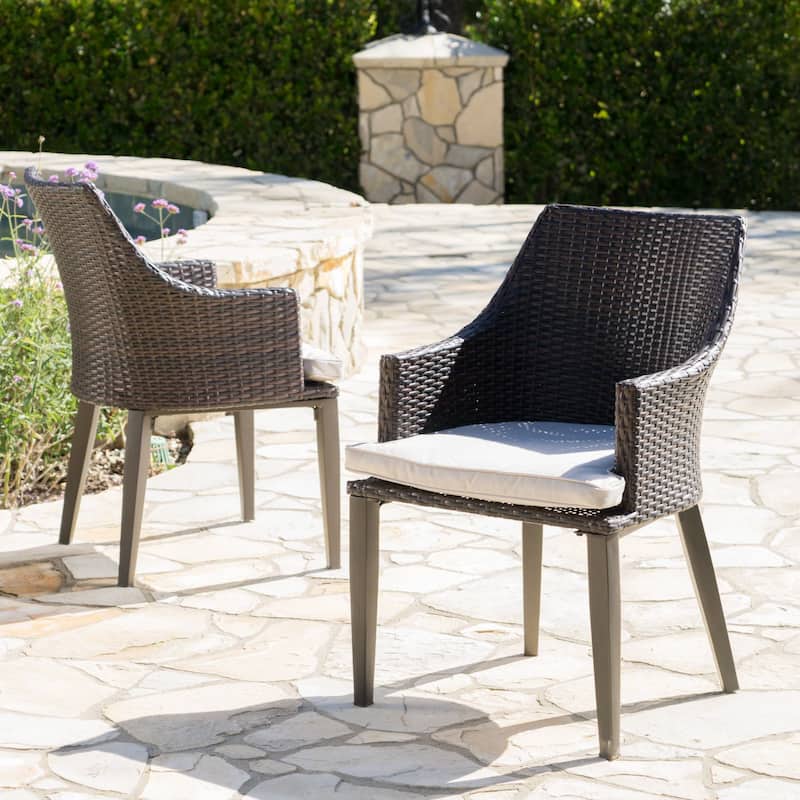 Hillhurst Outdoor Wicker Dining Chairs with Cushions (Set of 2) by Christopher Knight Home