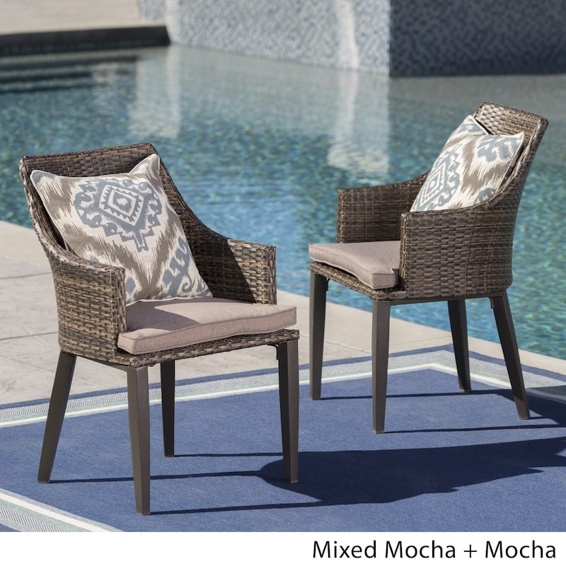Hillhurst Outdoor Wicker Dining Chairs with Cushions (Set of 2) by Christopher Knight Home