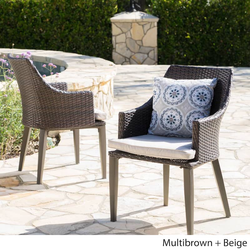 Hillhurst Outdoor Wicker Dining Chairs with Cushions (Set of 2) by Christopher Knight Home - Brown