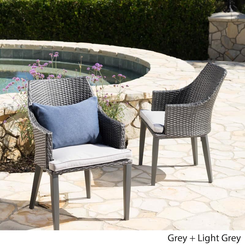 Hillhurst Outdoor Wicker Dining Chairs with Cushions (Set of 2) by Christopher Knight Home - Grey
