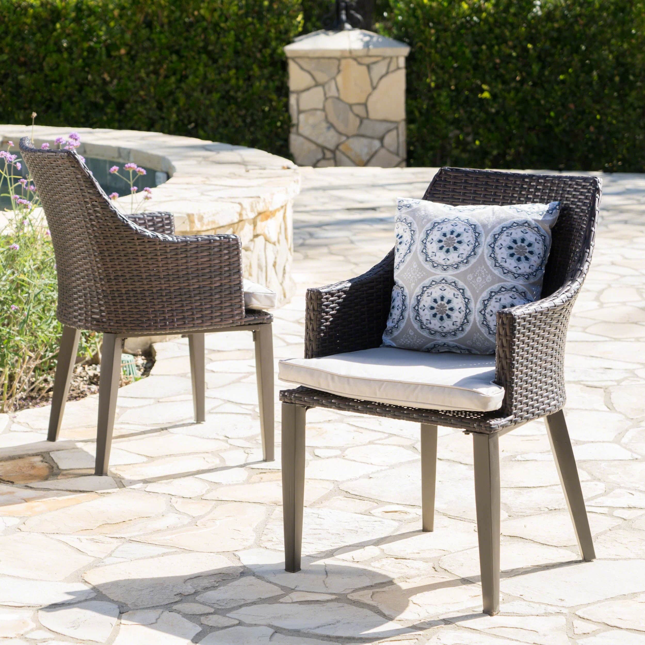 Hillhurst Outdoor Wicker Dining Chairs with Cushions (Set of 2) by Christopher Knight Home