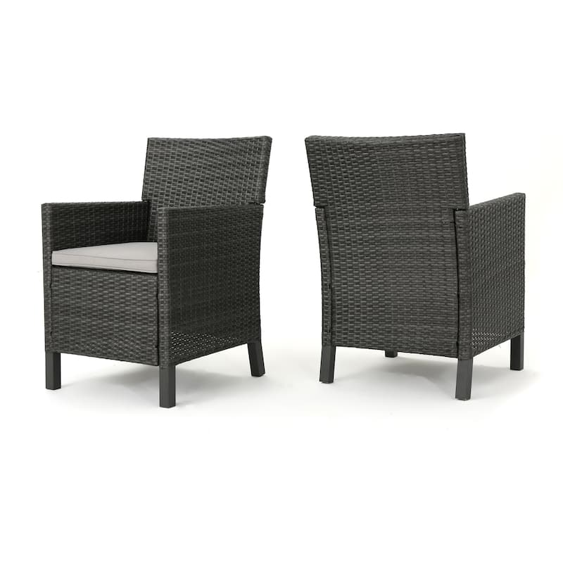 Cypress Outdoor Wicker Dining Chairs with Cushions (Set of 2) by Christopher Knight Home - Grey