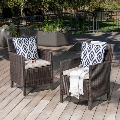 Cypress Outdoor Wicker Dining Chairs with Cushions (Set of 2) by Christopher Knight Home