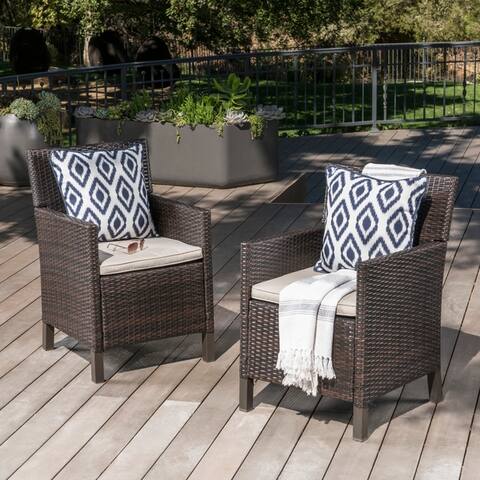 Cypress Outdoor Wicker Dining Chairs with Cushions (Set of 2) by Christopher Knight Home
