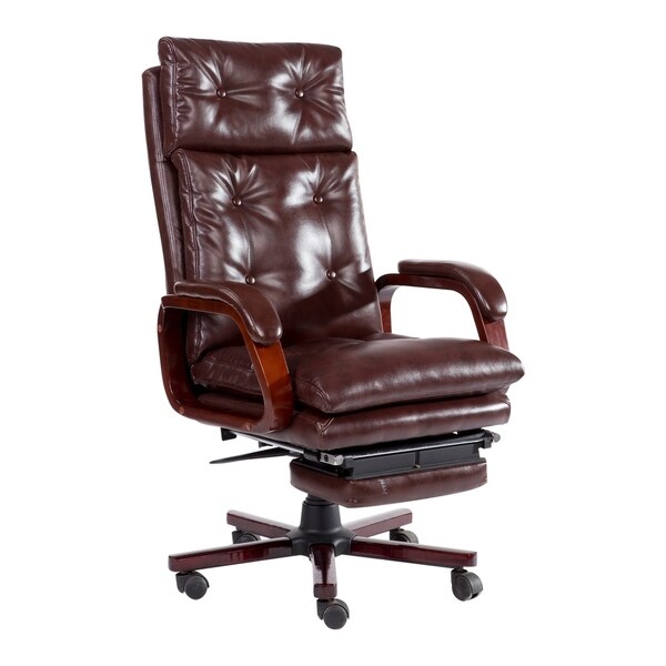 Shop HomCom High Back PU Leather Executive Reclining Office Chair with Footrest - Brown - Free 