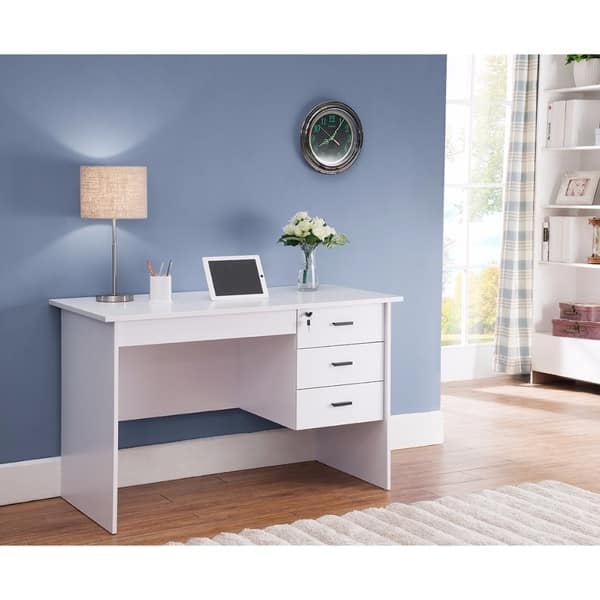 Shop Modern Office Desk With Three Locking Drawers White