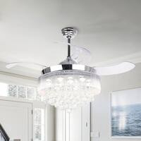 42 Inch Retractable Led Blades Fandelier Chrome Ceiling Fan Warm 2700k Light 42 Inch Retractable Blades Led Crystal Ceiling Fan