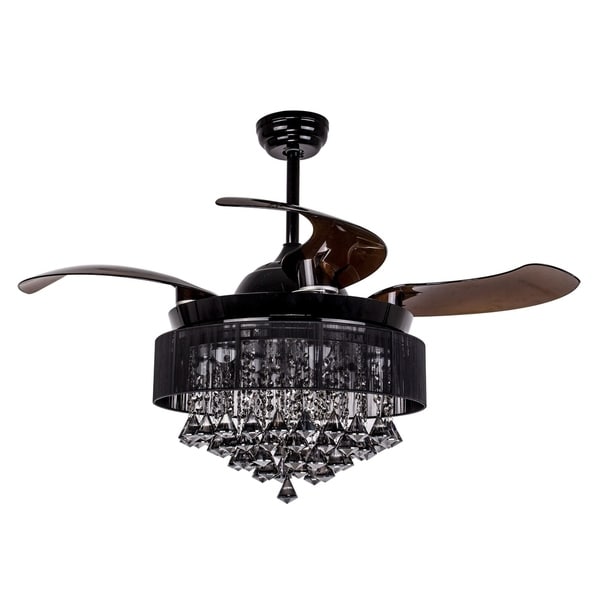 Foldable Blades 46 Inch Black Crystal Led Ceiling Fan Light Kit Foldable Blades 46 Inch Black Crystal Led Ceiling Fan Light Kit