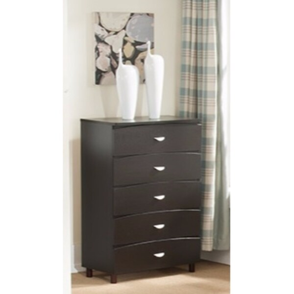 Capacious Brown Finish Chest with 5 Drawers On Metal Glides.