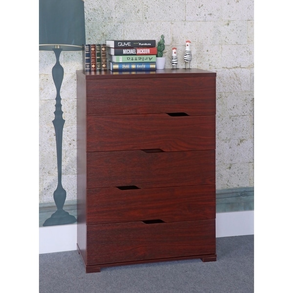Commodious 5 Drawer Storage Chest With Metal Glides, Brown.