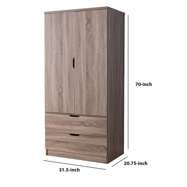 2 Door Wooden Wardrobe With Bottom Drawers Dark Taupe Brown 2 Door Wooden Wardrobe With Bottom