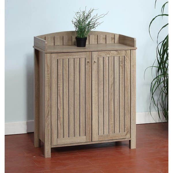 Shop Slatted Pattern Shoe Cabinet With Molded Top Brown