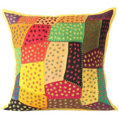 Ethnic Embroidered Patchwork Bohemian Throw Pillow Boho Couch Sofa Cushion - 16"