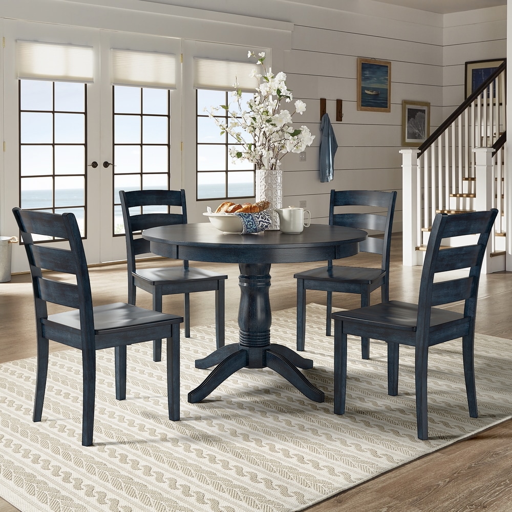 iNSPIRE Q Classic Wilmington II Round Pedestal Base Antique Dark Denim 5-Piece Dining Set