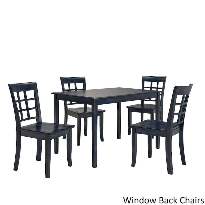 Wilmington II 48-Inch Rectangular Antique Dark Denim 5-Piece Dining Set by iNSPIRE Q Classic - Window Back Chairs