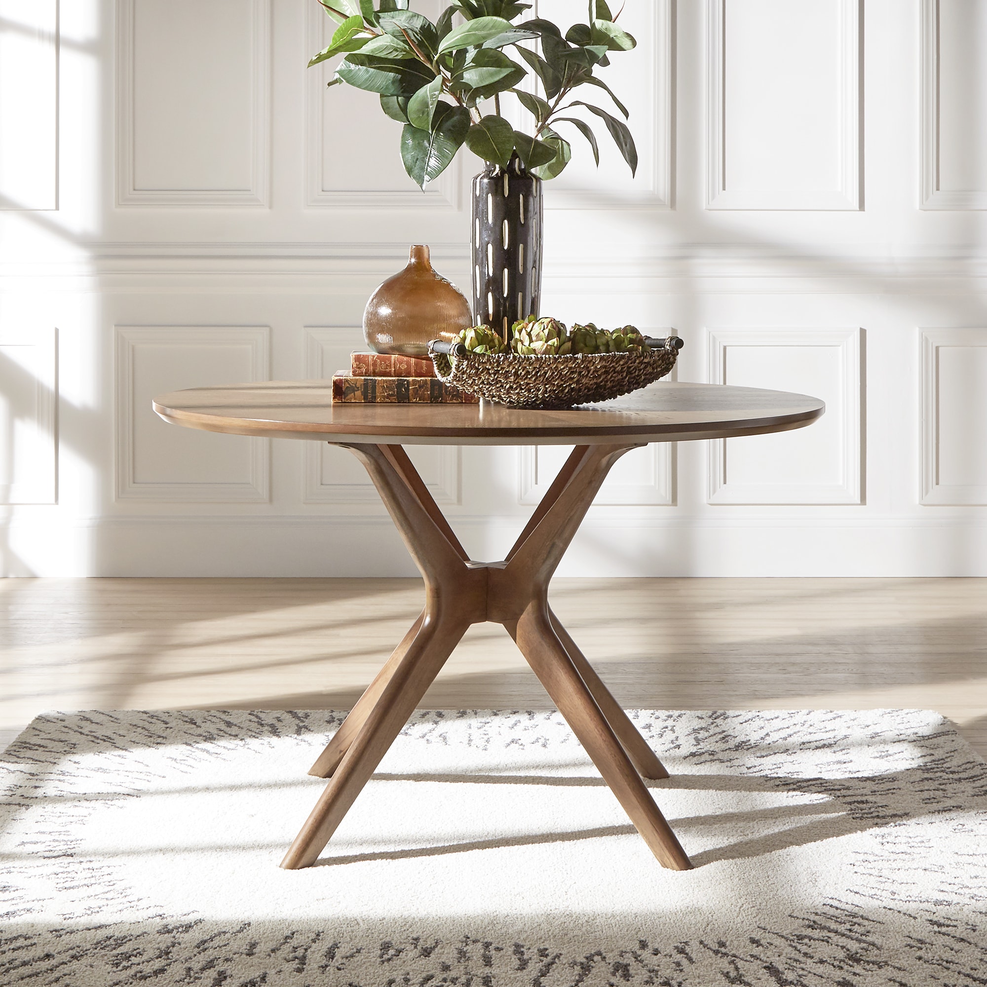 Nadine Mid Century Walnut Finish Round Dining Table By Inspire Q Modern