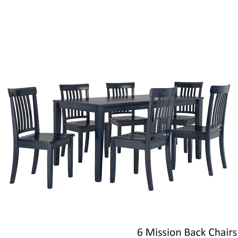 Wilmington II 60-Inch Rectangular Antique Dark Denim Dining Set by iNSPIRE Q Classic - 6 Mission Back Chairs