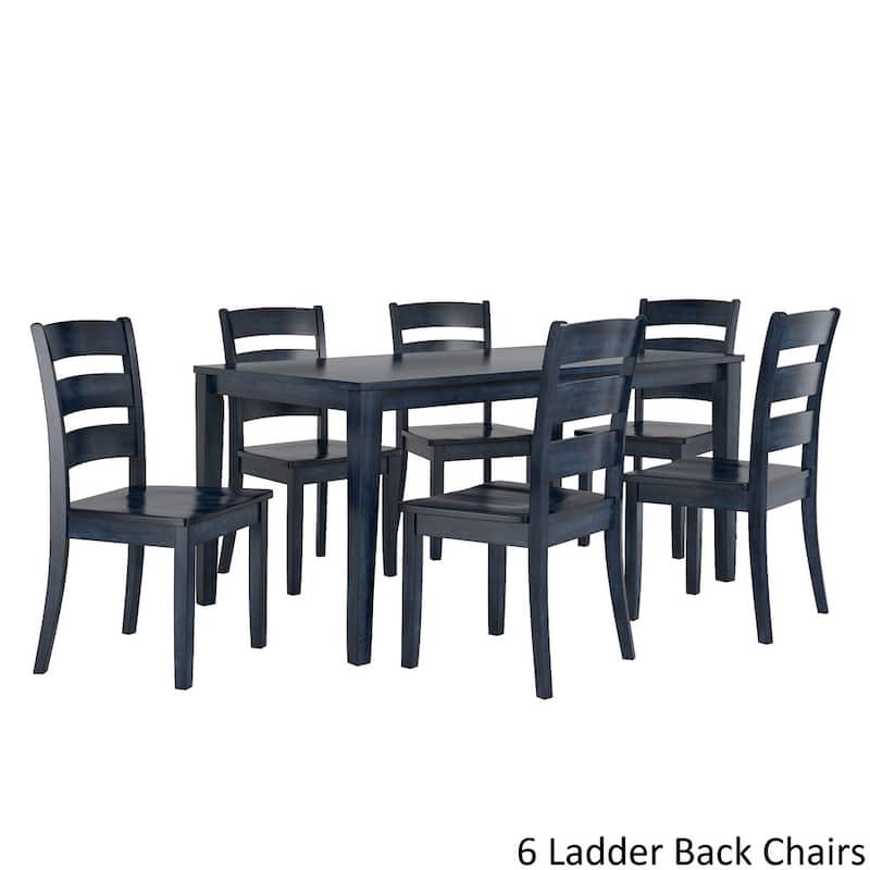 Wilmington II 60-Inch Rectangular Antique Dark Denim Dining Set by iNSPIRE Q Classic - 6 Ladder Back Chairs