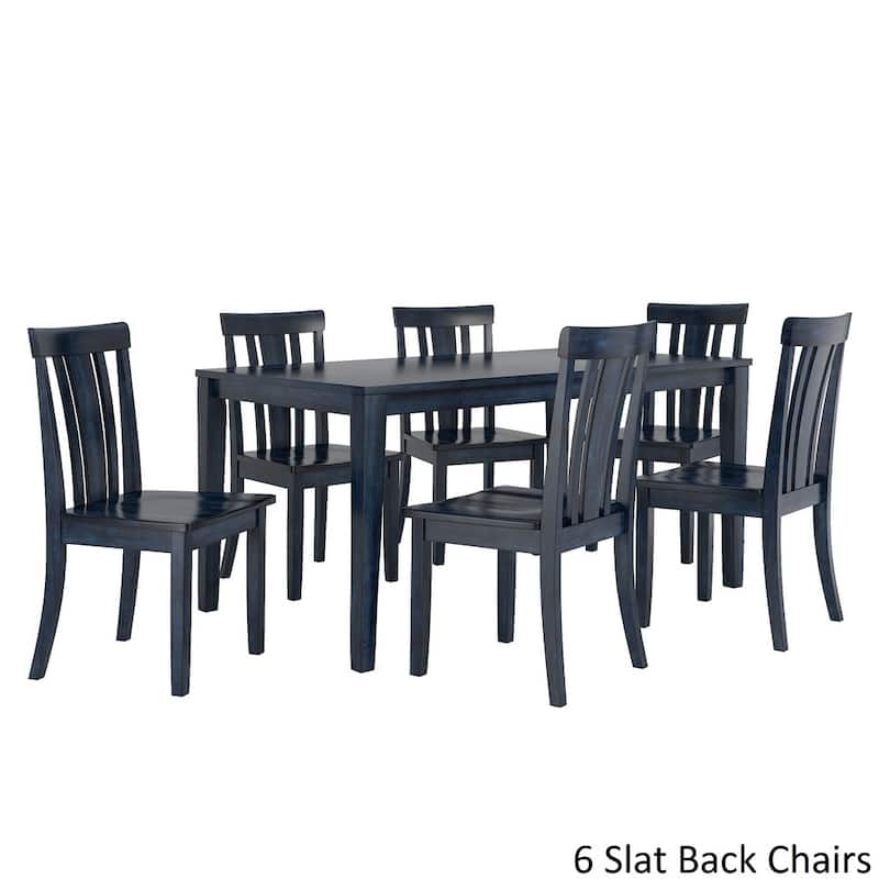 Wilmington II 60-Inch Rectangular Antique Dark Denim Dining Set by iNSPIRE Q Classic - 6 Slat Back Chairs