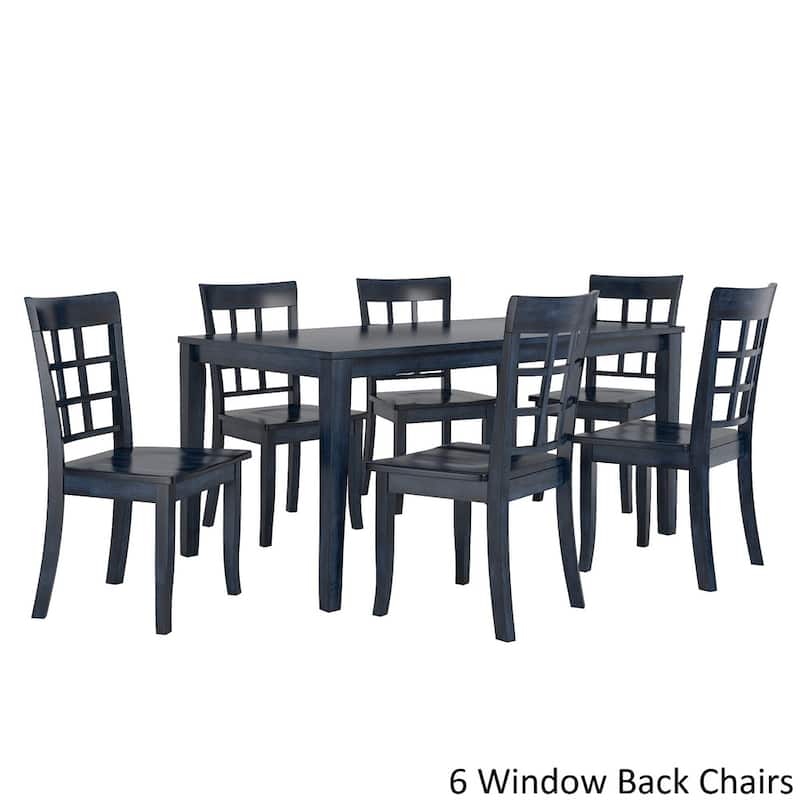 Wilmington II 60-Inch Rectangular Antique Dark Denim Dining Set by iNSPIRE Q Classic - 6 Window Back Chairs
