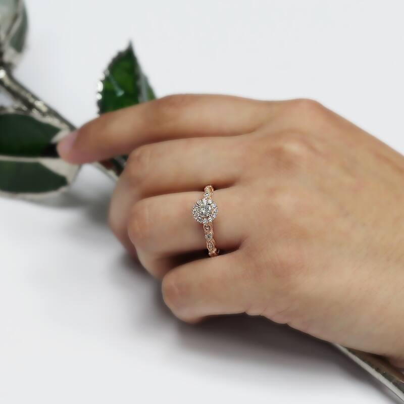 Auriya 14k Gold 3/4ctw Vintage Round Halo Diamond Engagement Ring