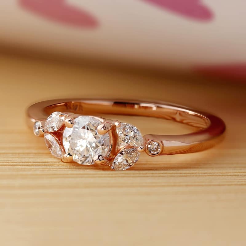 Auriya 14k Gold 3/4ctw Vintage Floral Round Diamond Engagement Ring