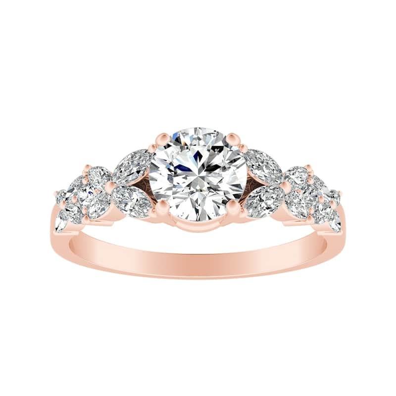Auriya 14k Gold 1 carat TW Vintage Floral Diamond Engagement Ring - Rose - 5