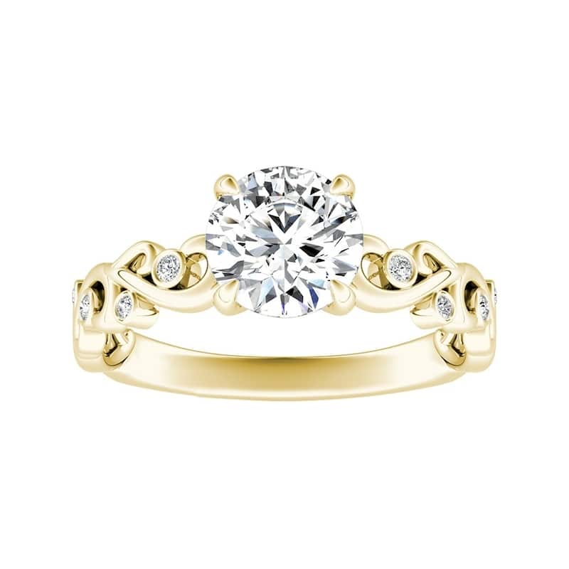 Auriya 14k Gold 1/2ctw Vintage Carved Round Diamond Engagement Ring - Yellow - 5.5