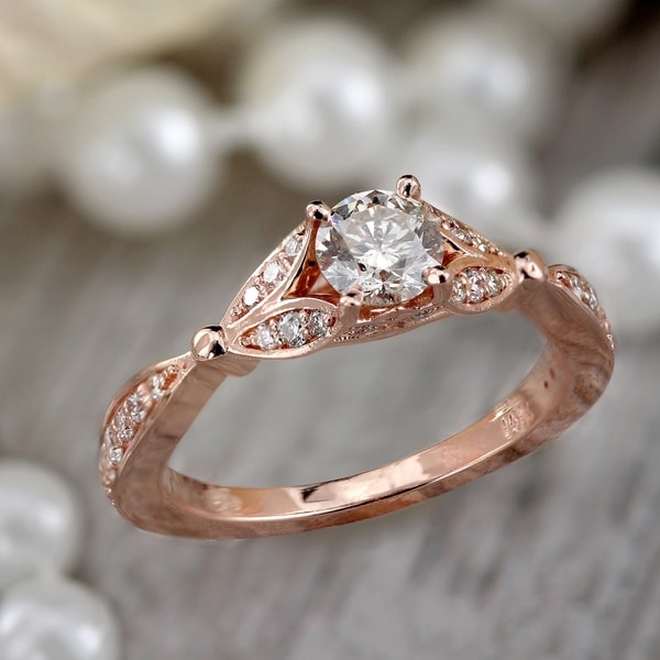 Auriya 14k Gold 3/4ctw Floral Nature Inspired Diamond Engagement Ring. Opens flyout.