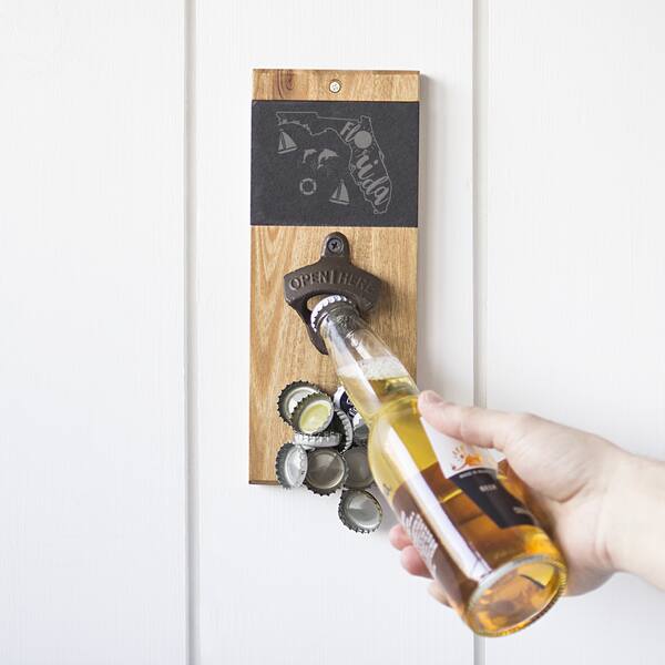 My State Slate Acacia Wall Mount Bottle Opener With Slate Acacia Wall Mount Bottle Opener