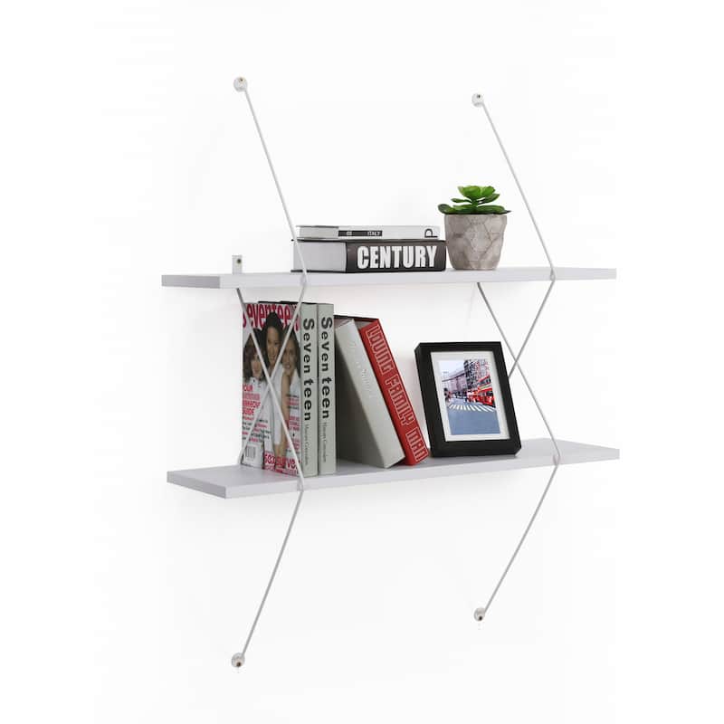 Danya B. Contemporary Two Level Wall Shelf with Wire Brackets White