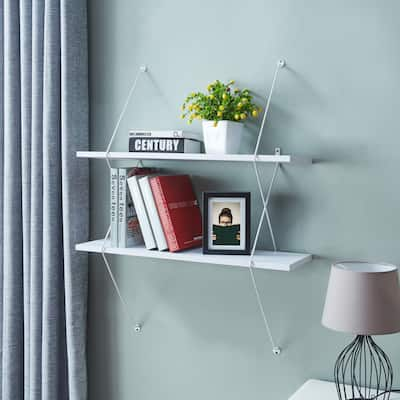 Danya B. Contemporary Two Level Wall Shelf with Wire Brackets White