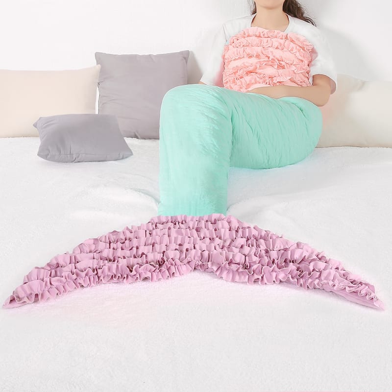 Lush Decor Mermaid Ruffle Mermaid Shape Sherpa Throw - Pink & Purple