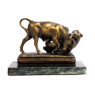 "Eternal Struggle of Bull & Bear", Bronzed Finished Sculpture on Green Marble Base.