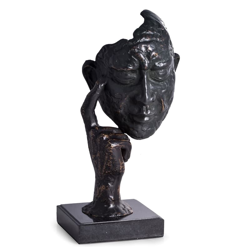 'Thinking Man' Bronzed Finish 12-inch Sculpture with Black Marble Base