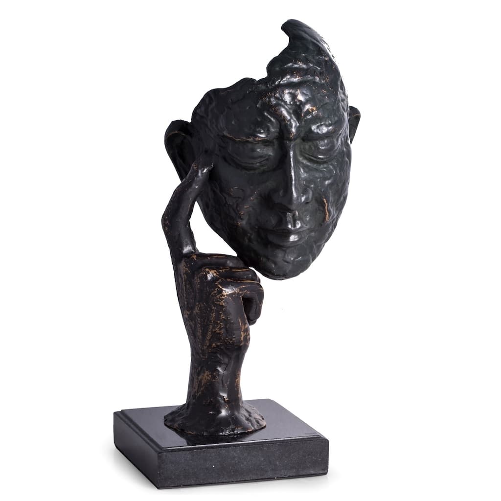 'Thinking Man' Bronzed Finish 12-inch Sculpture with Black Marble Base