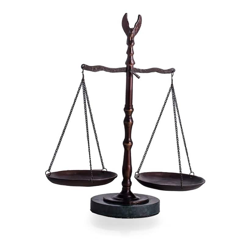 12 1/2" Bronze Finished Scale with Eagle Finial on Green Marble Base.