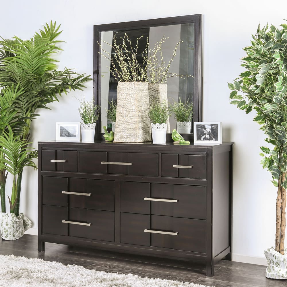 Tass Contemporary Wood 7-Drawer 2-piece Dresser and Mirror Set by Furniture of America
