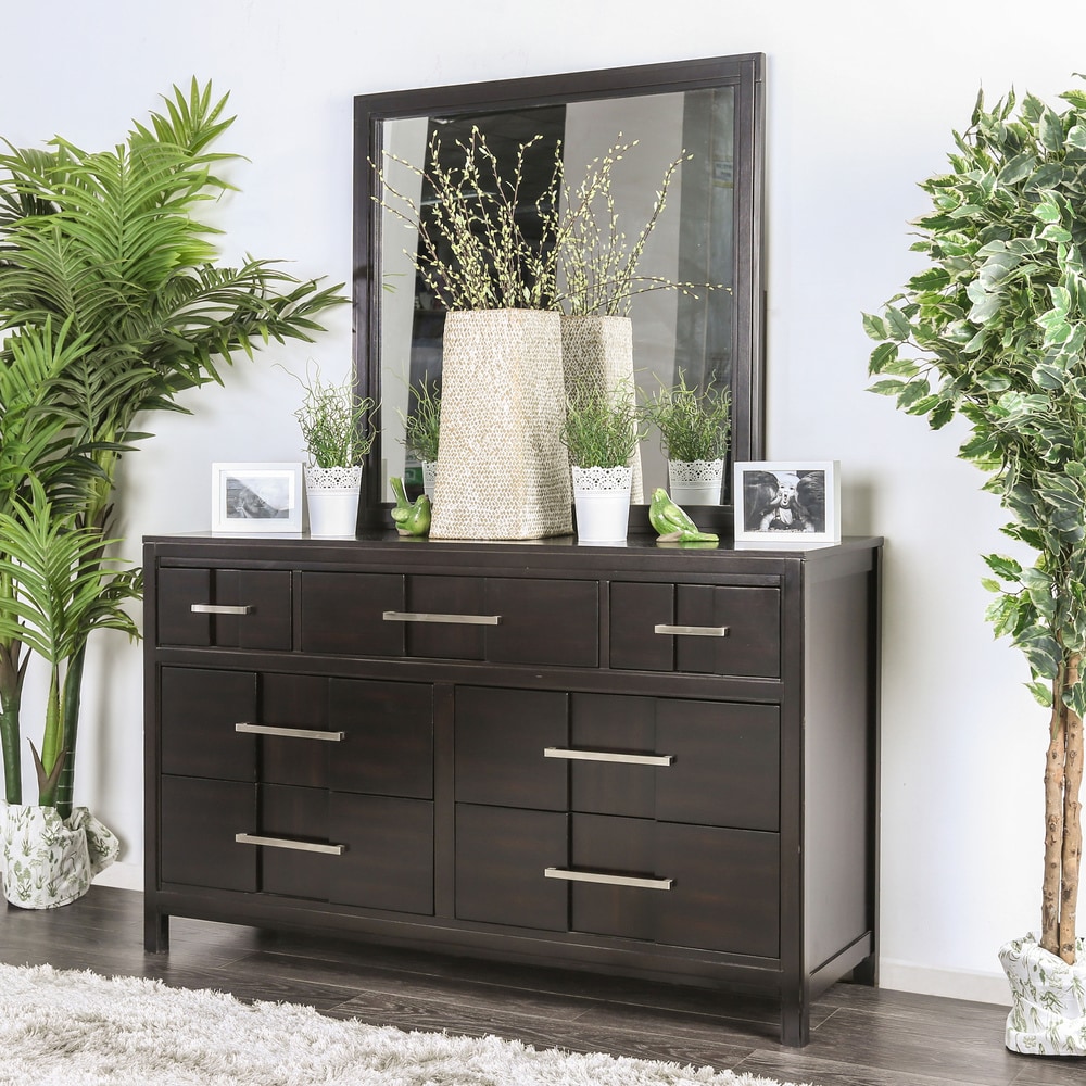 Tass Contemporary Wood 7-Drawer 2-piece Dresser and Mirror Set by Furniture of America