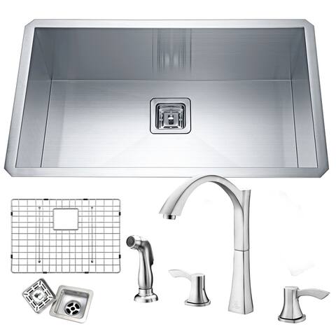 Vanguard Undermount Stainless Steel 32 in. Single Bowl Kitchen Sink in Satin Finish with Faucet in Brushed Nickel