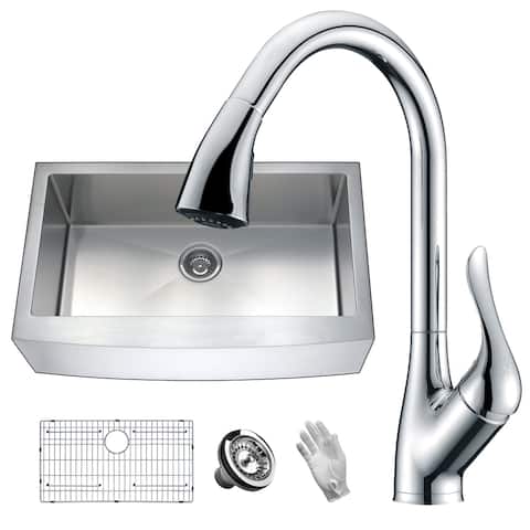 ANZZI Elysian Farmhouse Stainless Steel 36 in. Single Bowl Kitchen Sink with Faucet in Polished Chrome