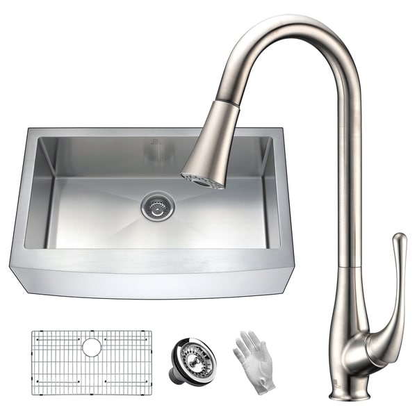 ANZZI Elysian Farmhouse Stainless Steel 36 in. Single Bowl Kitchen Sink with Faucet in Brushed Nickel. Opens flyout.