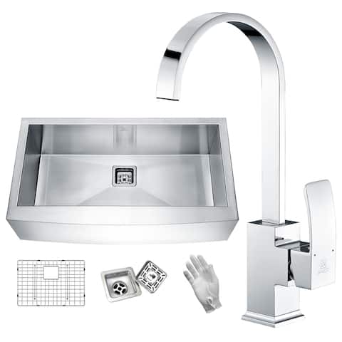 Elysian Farmhouse Stainless Steel 32 in. Single Bowl Kitchen Sink in Satin Finish with Faucet in Polished Chrome