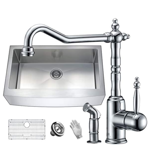 slide 2 of 12, ANZZI Elysian Farmhouse Stainless Steel 36 in. Single Bowl Kitchen Sink with Faucet in Polished Chrome
