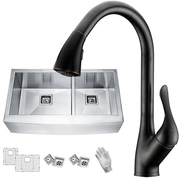 Shop Anzzi Elysian Farmhouse Stainless Steel 36 In 60 40 Double
